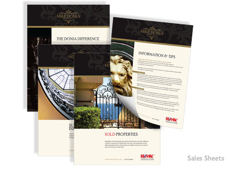 Strengthening his rebranding initiative, these handsome sales sheets are both means of relaying information and embodying the business acumen of Mike Donia. Striking, stylish and sophisticated, they encapsulate the essence of Donia’s ideals, while receiving much enthusiasm.